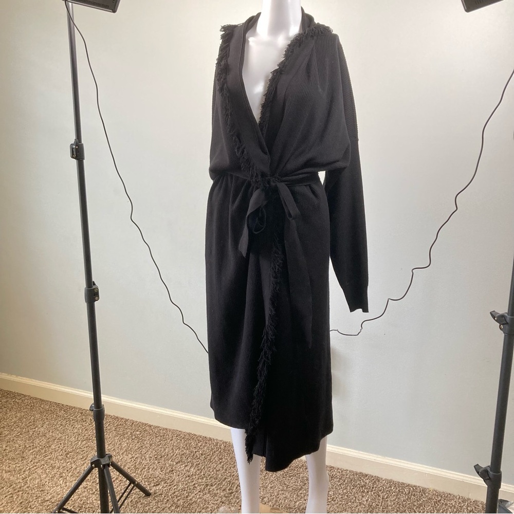 We Are Sundays Long Belted Cardigan Sweater Black Sz M